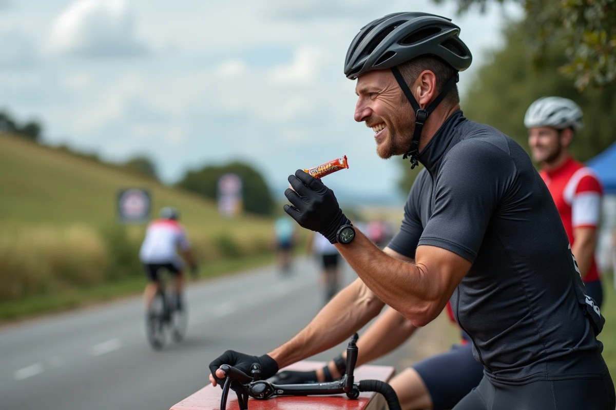 cycliste homme se ravitaillant lors d un ultramarathon