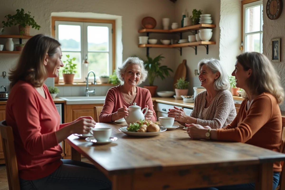 Trois femmes bretonnes discutant autour d