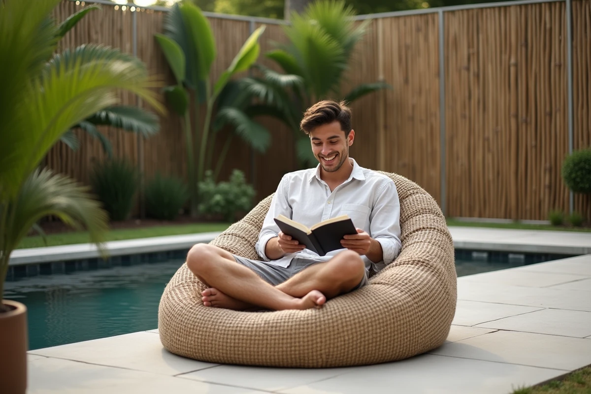 Jeune homme lisant dans un jardin paisible