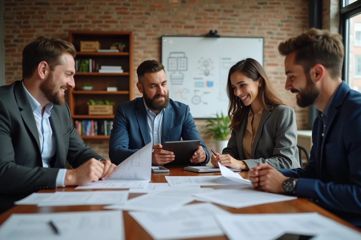 Groupe de professionnels en réunion collaborative